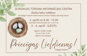 <div>
	Informējam par Dundagas Tūrisma informācijas centra darba laiku svētkos</div>
<div>
	&nbsp;</div>
